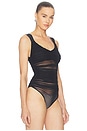 view 3 of 5 Renee Sheer Soft V Neck Ruched Tank Bodysuit in Black