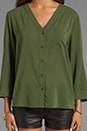 view 3 of 5 Colby Rolled Sleeve Draped Button Down Top in Deep Ivy