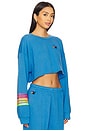 view 2 of 5 Rugby Stitch Relaxed Cropped Crew Sweatshirt in Cobalt & Neon