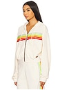 view 3 of 5 5 Stripe Cropped Zip Hoodie in Vintage White & White Neon
