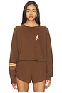 view 1 of 5 Bolt Rugby Stitch Cropped Crew Sweatshirt in Chocolate & Espresso