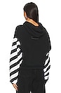 view 3 of 4 Caution Stripe Sleeve Smiley Relaxed Hoodie in Black & White