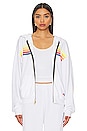 view 1 of 4 5 Stripe Zip Relaxed Hoodie in White & Neon Rainbow