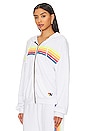 view 2 of 4 5 Stripe Zip Relaxed Hoodie in White & Neon Rainbow