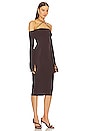 view 2 of 3 Maddy Off Shoulder Lace Up Midi Dress in Dark Brown