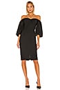 view 1 of 4 Off Shoulder Puff Sleeve Crystal Chain Detail Dress in Black
