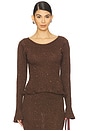 view 1 of 5 Michaela Longsleeve Top in Dark Chocolate Sequin