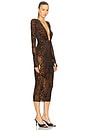 view 2 of 3 Leopard Burnout Plunging Mesh Midi Dress in Tobacco