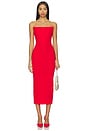 view 1 of 3 Strapless Stretch Crepe Midi Dress in Red