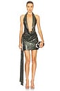 view 1 of 5 Halter Draped Wrap Mini Dress in Dark Olive