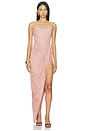 view 1 of 4 Strapless Suede Corset Drape Gown in Dusty Rose