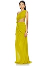 view 3 of 4 One Shoulder Draped Gown in Chartreuse