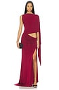 view 1 of 4 One Shoulder Drape Sleeve Gown in Syrah