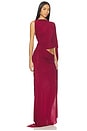 view 2 of 4 One Shoulder Drape Sleeve Gown in Syrah