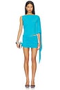 view 1 of 4 One Shoulder Drape Sleeve Mini Dress in Aqua