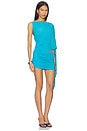view 2 of 4 One Shoulder Drape Sleeve Mini Dress in Aqua