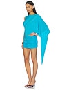 view 3 of 4 One Shoulder Drape Sleeve Mini Dress in Aqua