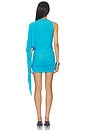 view 4 of 4 One Shoulder Drape Sleeve Mini Dress in Aqua