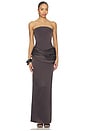 view 1 of 4 Strapless Curved Corset Drape Column Dress in Fig
