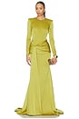 view 1 of 3 Long Sleeve Drape Sash Gown in Citron