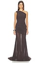 view 1 of 4 One Shoulder Tucked Gown in Smoke