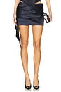 view 1 of 6 Draped Duchess Satin Mini Skirt in Navy