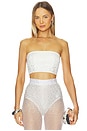 view 1 of 5 Crystal Mesh Strapless Crop Top in White