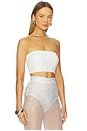 view 2 of 5 Crystal Mesh Strapless Crop Top in White