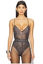 view 1 of 6 Crystal Mesh Bodysuit in Espresso