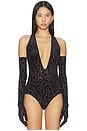 view 2 of 5 Animal Print Burnout Bodysuit With Gloves in Black
