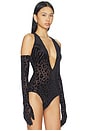 view 3 of 5 Animal Print Burnout Bodysuit With Gloves in Black