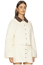 view 3 of 5 Ella Canvas Cropped Jacket in Off White & Dark Brown
