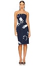 view 1 of 3 Handprint Strapless Midi Dress in Dark Blue