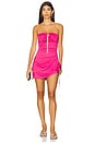 view 1 of 3 Crystal Flower Draped Strapless Mini Dress in Fuchsia