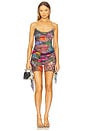 view 1 of 4 Crystal Embellished Printed Tulle Mini Dress in Pink Multi
