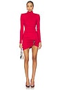 view 1 of 3 Draped Long Sleeve Mini Dress in Wine Red