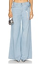 view 1 of 6 Crystal Rosette Wide Leg Jeans in Super Light Blue