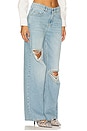 view 2 of 6 Distressed Crystal Relaxed Slit Jean in Medium Blue