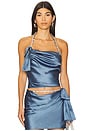 view 1 of 5 Crystal Embellished Satin Halter Top in Steel Blue