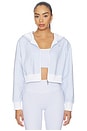 view 1 of 6 Cropped Zip Hoodie Jacket in Harbor Blue Pinstripe