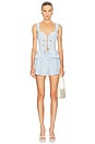view 5 of 6 Crystal Grommet Poplin Pleated Short in White & Blue
