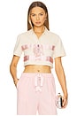 view 1 of 5 Crystal Bow Cropped Polo in Cream & Pink