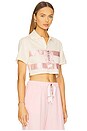 view 2 of 5 Crystal Bow Cropped Polo in Cream & Pink