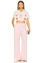 view 4 of 5 Crystal Bow Cropped Polo in Cream & Pink