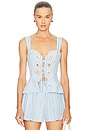 view 1 of 5 Crystal Grommet Poplin Corset Top in White & Blue