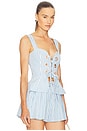 view 2 of 5 Crystal Grommet Poplin Corset Top in White & Blue