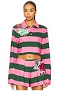 view 1 of 5 Embroidered Flower Cropped Polo Top in Pink & Green