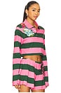 view 2 of 5 Embroidered Flower Cropped Polo Top in Pink & Green