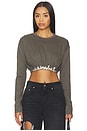 view 1 of 5 Crystal Cluster Long Sleeve Cropped T-shirt in Charcoal