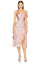 view 1 of 4 Asymmetric Ruched Waist Dress in Pink Watercolor Floral